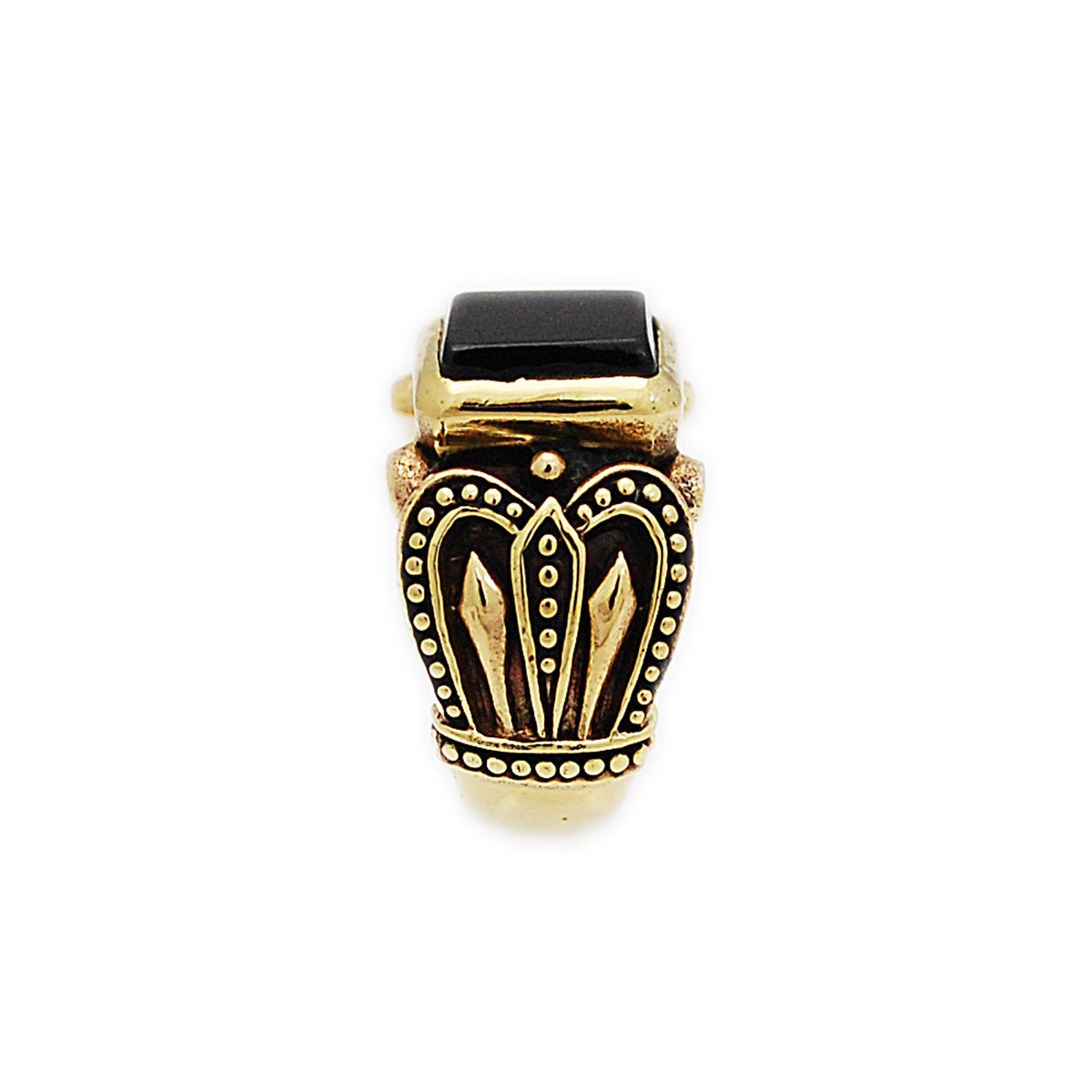 TABLE CUT BLACK ONYX SOLID BRASS ROYAL BIKER JEWELRY GOTHIC