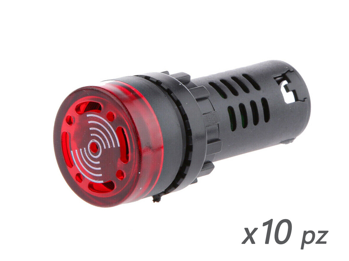 10 Pezzi Indicatore Led Rosso 12V AC/DC Buzzer Allarme Acustico Da Incasso Foro