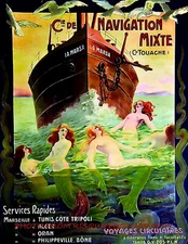 Mermaids & the Cruise Ship 8.5x11" Photo Print French Advertisement Sea Fine Art