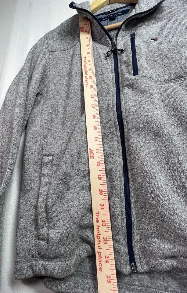 Tommy Hilfiger Jacket 5 Pockets, Full Zip, Men's Small Color: Gray & Navy Fleece - Image 3 of 4