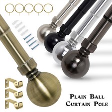 Metal Extendable Curtain Pole 28mm Plain Ball With Finials Rings Rod Fittings