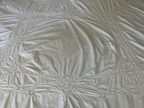 VINTAGE~BATTENBURG LACE WHITE FULL BIG BUTTONED DUVET #71 - Picture 4 of 12