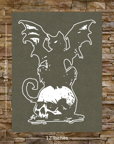 Cat Bat Skull Canvas Print / Back Patch - Occult Grunge Punk Gothic Pentagram - Picture 11 of 12
