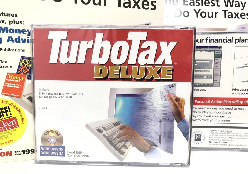 TurboTax Deluxe QuickStart Final Edition 1996 Tax Year Windows 95 Sealed CDs - Image 4 of 4