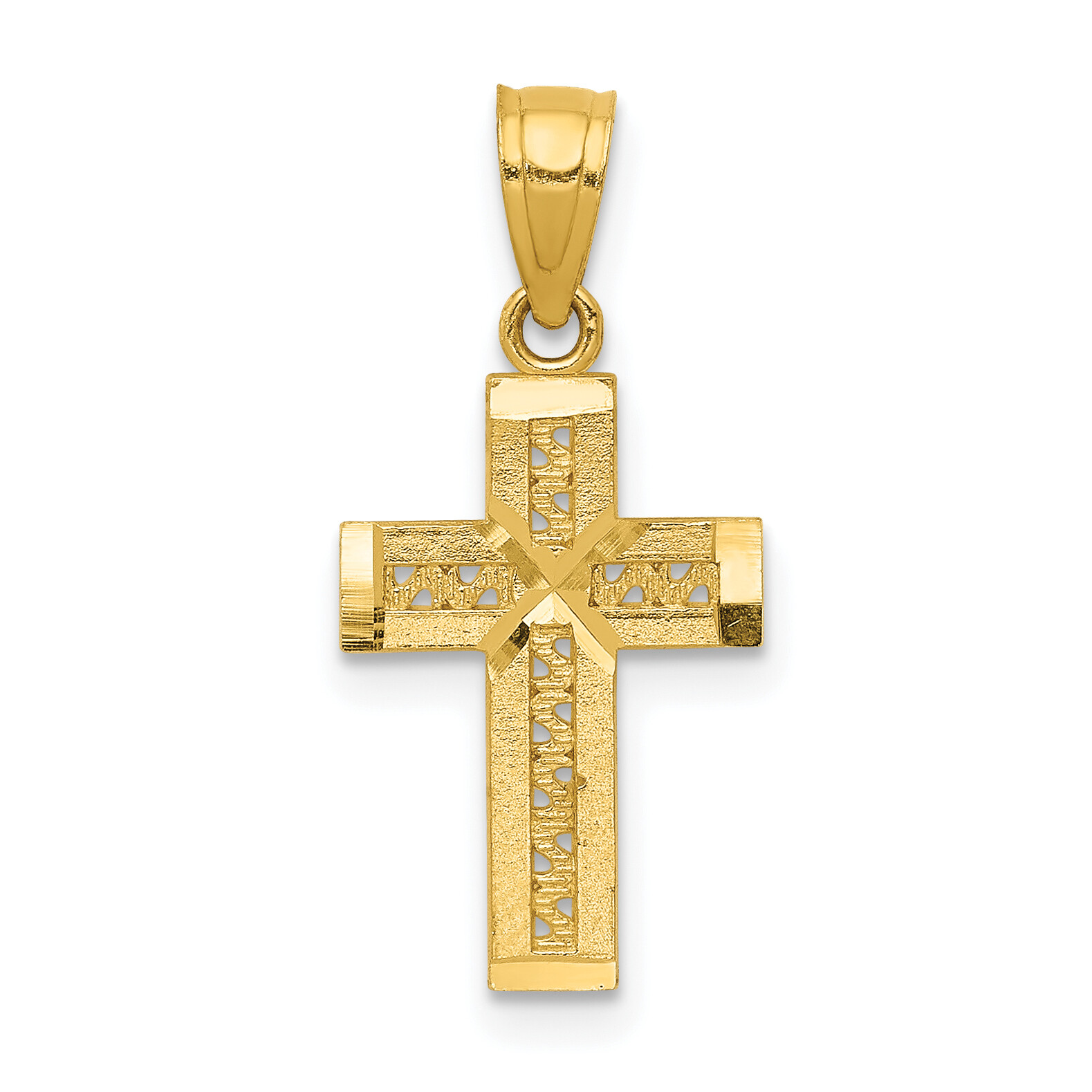 Avariah Solid 14k Yellow Gold Diamond-cut Cross w/X Center Pendant - 21.05mm