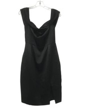 Lulus Classic Glam Off The Shoulder Bodycon Dress Medium Black Satin Side Slit