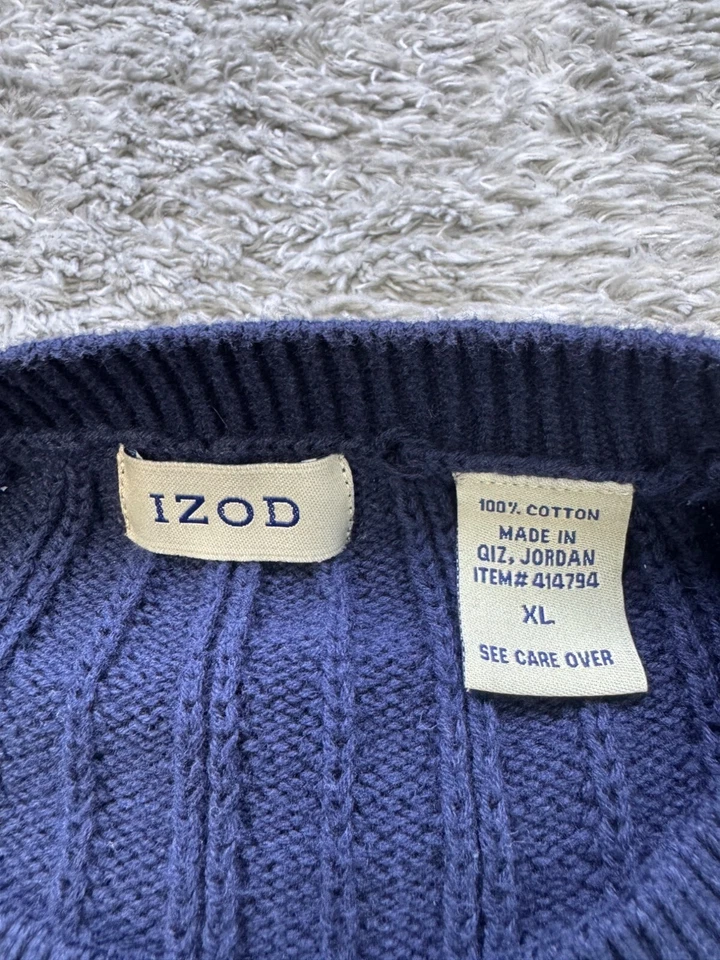 Suéter Izod Para Hombres XL Azul 3D Grueso Tejido con Cable Pescado Pescador Abuelo De Colección Años 90 Foto 3 de 4