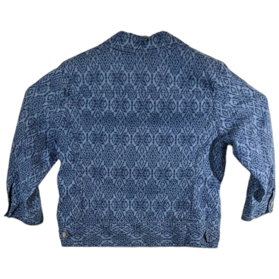 Womens Size 14 Aztec Denim Jacket Jean Snap Up Ruby Rd 3/4 Sleeve Blue - Image 2 of 4