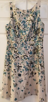 NWT Loft Outlet Womens Sz 0 Floral Print Teal Taupe Lined Sun Dress 
