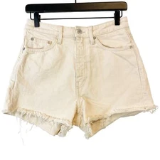 WEEKDAY Womens Size 28 Rowe Cotton True Hemp Denim Shorts Cream High Rise
