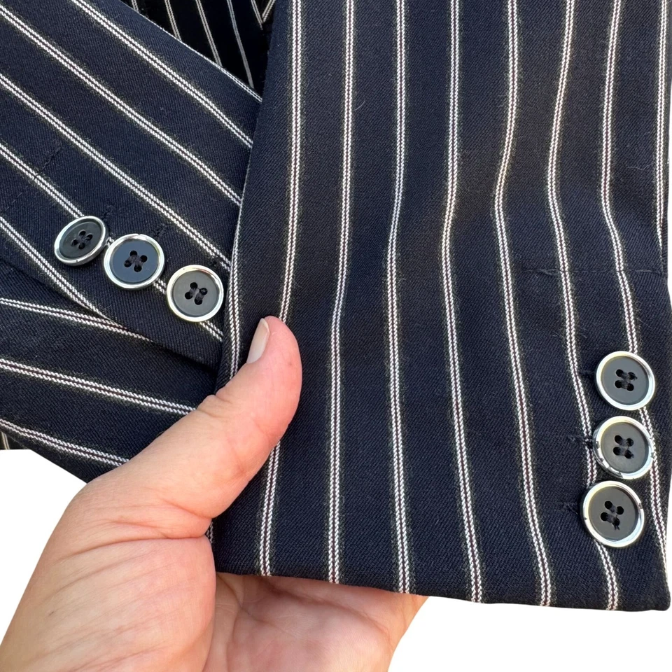 Chaqueta Blazer 7th Avenue Design Studio Mujer Preppy Azul Marino Blanco Rayas 10 Foto 2 de 4