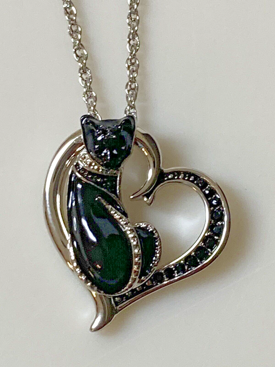 Bradford Exchange Cat Pendant and Chain Midnight Mysticat