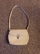 Rare Bienen-Davis Vintage Ostrich Shoulder Bag Handbag Brass Clasp White