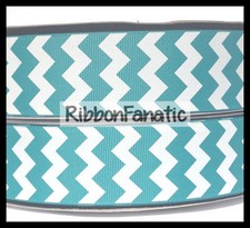 3 yds 1 1/2" 1.5 " Teal and White Chevron Stripe Grosgrain Ribbon