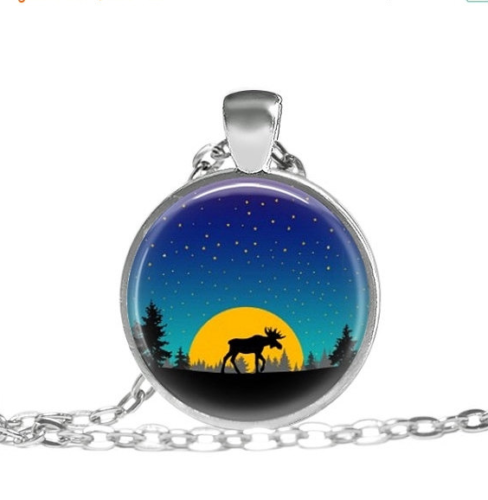 ANIMAL MOOSE MOON BLUE TREE pendant 20