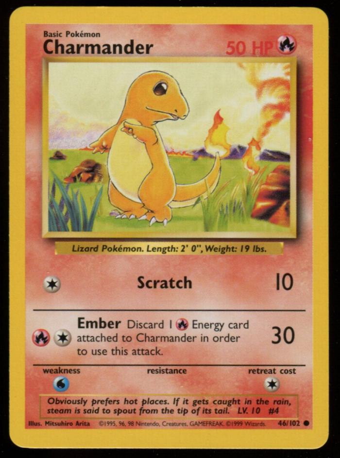 1x Pokemon Charmander Base Set Unlimited 46/102 Excellent Fast
