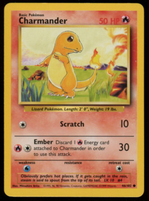 1x Pokemon Charmander Base Set Unlimited 46/102 Excellent Fast