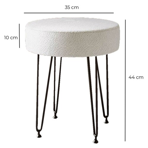 Alaya Ivory Bouclé fabric Stool with Black Hair Pin Legs - Picture 9 of 9
