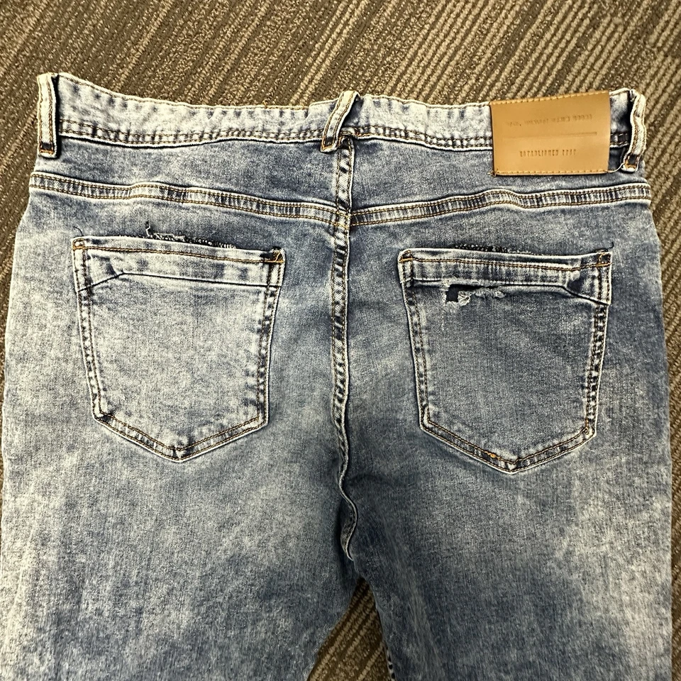 Jeans Denim Co Mujer Botón Mosca Talla 36 Azul Lavado Ácido Destruir Pierna Recta Branquial Foto 3 de 4