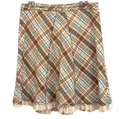 I.E. Plaid ALine Midi Skirt with Ruffled Hem Plaid Skirt Casual Spring Fashion