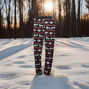 Just Cozy Women's Holiday Reindeer Leggings Black Red White Ankle One Size/NWT