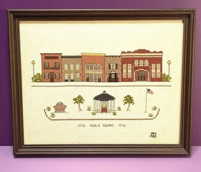 Petit Point Cross Stitch  Public Square  Finished 8 X 10  Signed JPH 1980