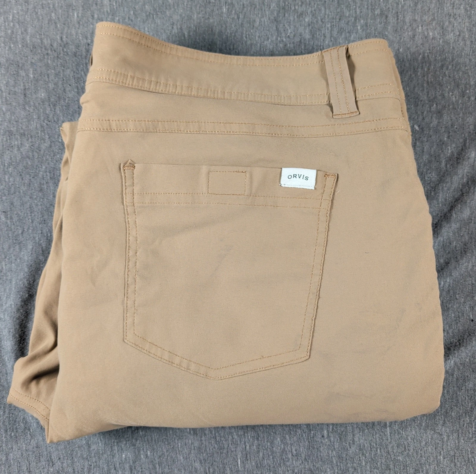 ORVIS Fleece Lined Pants Mens 38x32 Khaki Warm Hiking Camping Travel Trail Work