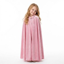 Girls Pink Velvet Hooded Princess Cape with Ruffle Trim Costume Size 5 