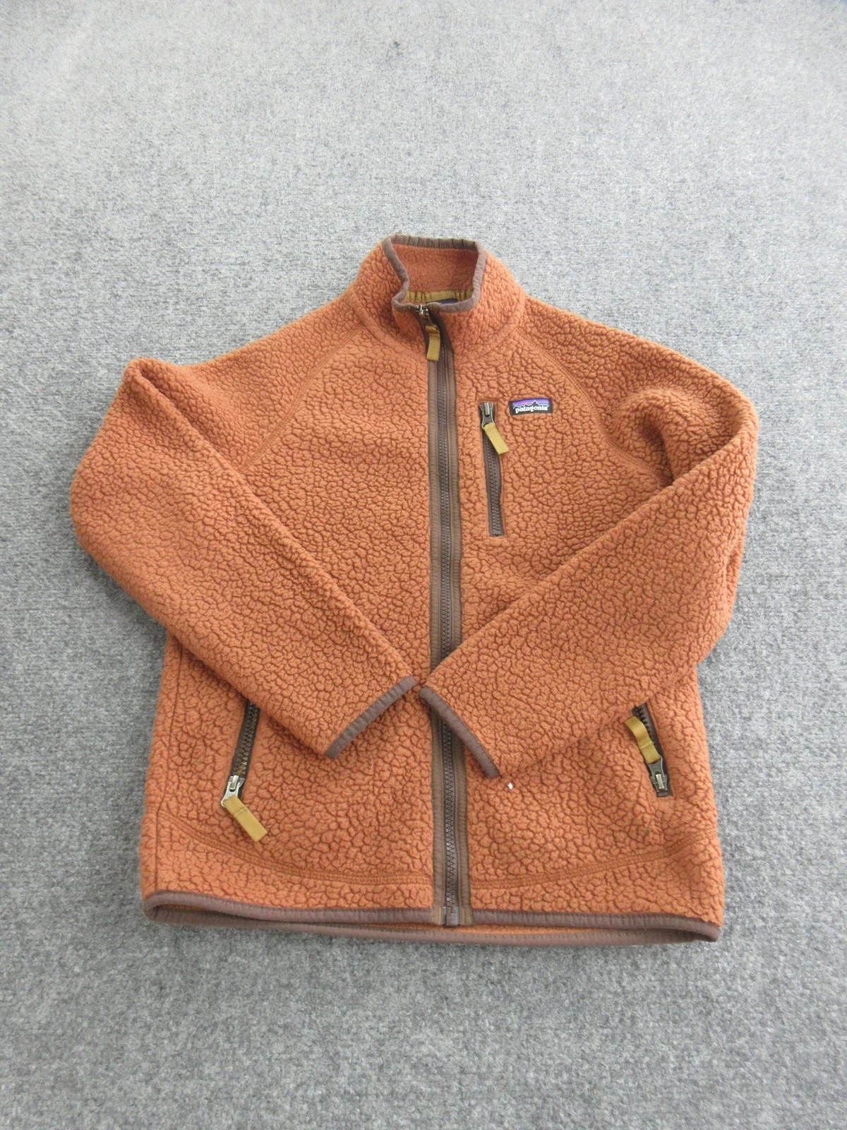 Patagonia Fleece Jacket Kids Large Brown Sherpa Full Zip Pockets Warm Outdoor