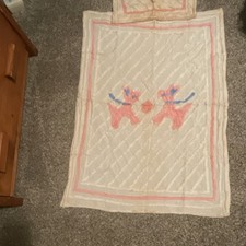 Vintage Handmade Cotton Crib Coverlet Pink Blue Animal Appliqu Nursery Bedding