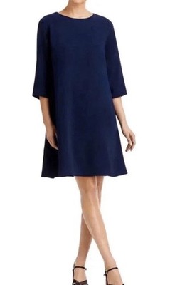 New Caroline Rose Women's Crepe Suzette 3/4 Sleeve Shift Dress L Navy