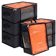6 Pcs Clear Storage Bags with Zippers Foldable Clothes Containers Case Plasti...