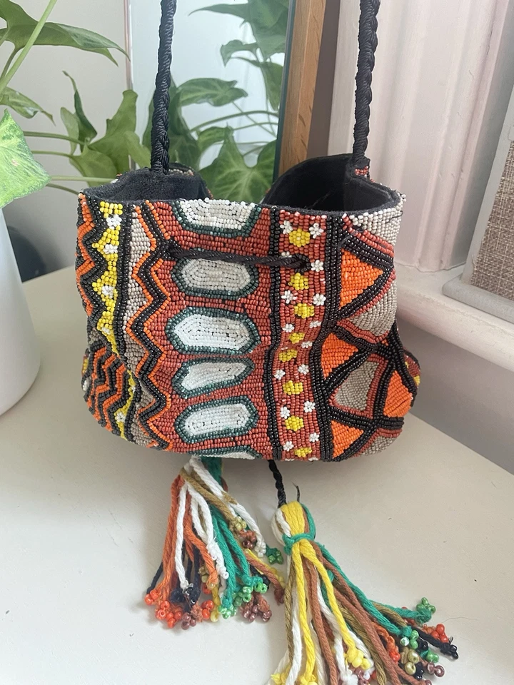 Zara 1990s Classic Boho Bucket Bag Beaded - Image 3 of 4