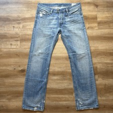 Diesel  Viker-R-Box Jeans Men 34x32 Blue Straight Leg Italy Distress Wash 008F5