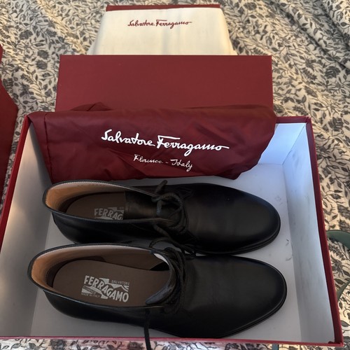 Salvatore Ferragamo Men’s Sachie Black Leather Chukka Ankle Boots S 8 1/2 NEW!
