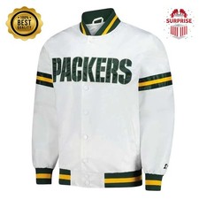 Men's GB Packers White Satin Jacket Letterman Bomber Baseball Varsity Jacket