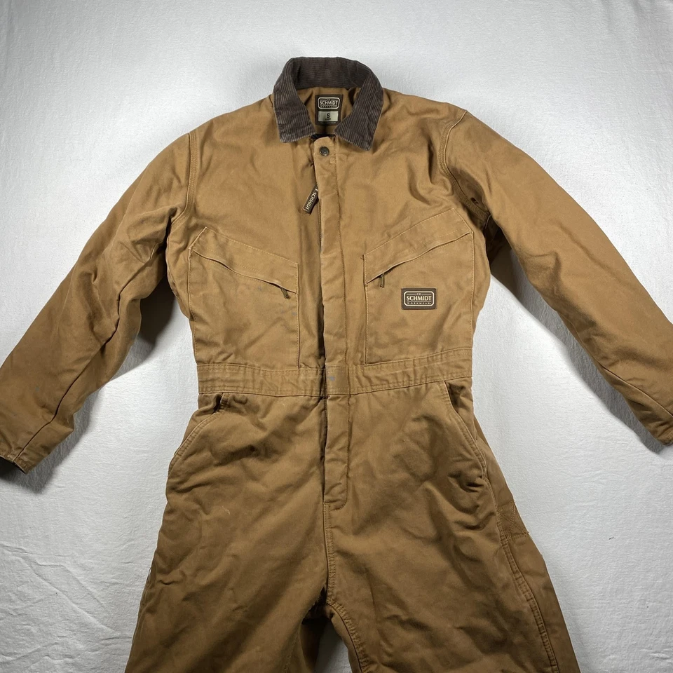CE Schmidt Workwear Coveralls Mens Small Short Brown Duck Insulated Canvas - Image 3 of 4