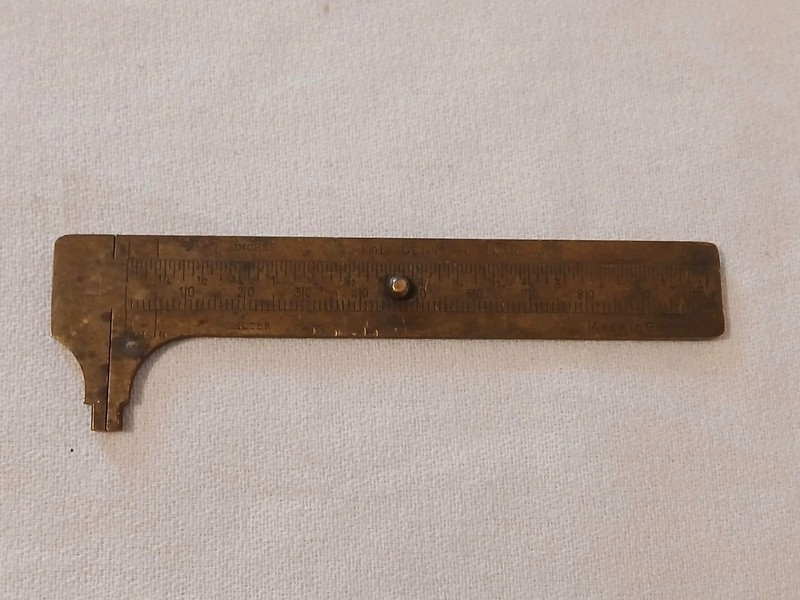Vtg The Central Tool Co 4-5/8" Brass Caliper Slide Rule Pocket Size - Germany