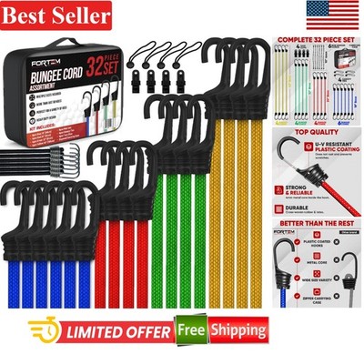 Bungee Cord Assortment 32pcs Includes 10-40 Inches with Metal Hooks Multi Pack