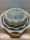 Vintage 8pc Anchor Hocking Opalescent Hobnail Moonstone Crimped Serving Bowl Set