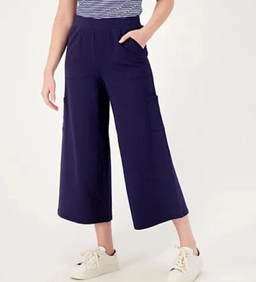 NEW ISAAC MIZRAHI  SOHO FRENCH TERRY CARGO CROP PANTS NAVY LARGE TALL  LT