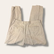 Perry Ellis Pants Mens 34x30 Linen Blend Pleated Dress Trouser Tan Lightweight