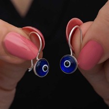 925 Sterling Silver Dangle Drop Evil Eye Bead Women's Earrings Gift For Her