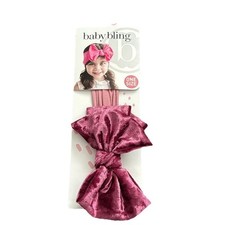 Baby Bling Raspberry Mauve Velvet Bow Nylon Headband NWT