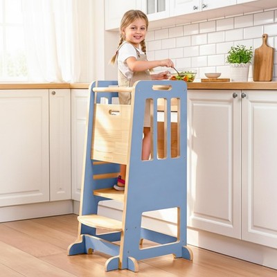 Tower - Anti-Tip Natural Wood Learning Stool for 18M-6Y, 150lb Capacity Kitch...