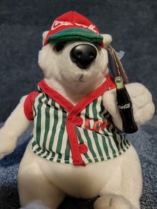1999 Coca-Cola Polar Bear In Baseball Jersey 6" Sitting