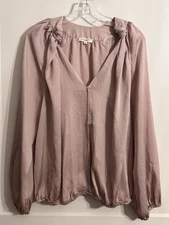 Max Studio Women Blouse Top Shirt Sz XL Pink Shimmer Old Money Office Academia