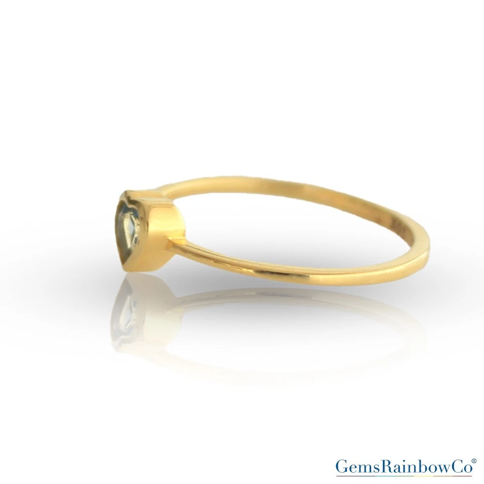 Anillo Aguamarina Hecho a Mano en Oro Sólido 10K, Anillo en Forma de Corazón Anillo Corazón Oro Foto 4 de 4