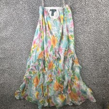 Lauren Ralph Lauren Floral Silk Ruffled Skirt Med Lined Watercolor Print