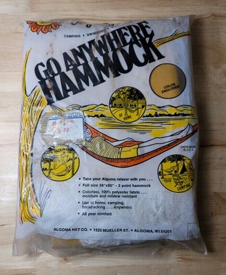 Vintage Algoma GO ANYWHERE HAMMOCK Yellow with White Fringe 36X80'' 2 Point